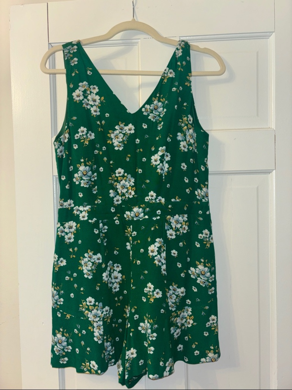 LOFT Emerald Green Floral V-Neck Romper